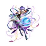  1girl attack book boots breasts bug butterfly cleavage detached_sleeves fairy_wings fake_wings fire_emblem fire_emblem:_the_blazing_blade fire_emblem_heroes gloves gold_trim high_heels large_breasts official_alternate_costume purple_eyes purple_gloves purple_hair short_hair smile solo thigh_boots toyota_saori ursula_(fire_emblem) ursula_(resplindent)_(fire_emblem) very_short_hair white_background wings 