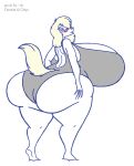  2019 anthro big_breasts big_butt blonde_hair blush breasts butt canid canine canis clothing copyright_symbol digital_media_(artwork) domestic_dog eyewear female fiorella_(chipi) glasses hair hand_on_butt hi_res huge_breasts huge_butt hyper hyper_breasts mammal monokini one-piece_swimsuit one_eye_obstructed rear_view satsumalord sketch solo swimwear symbol thick_thighs 