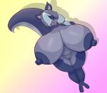  absurd_res anthro big_breasts big_nipples breasts erect_nipples fan_character felid feline female fur grey_body grey_fur happy hi_res huge_breasts huge_nipples hybrid mammal mature_female mephitid mother mrschllyay nipples nude parent simple_background skunk slightly_chubby solo valery_(mrschllyay) 