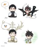  antlers asta_(black_clover) bandaged_arm bandages black_clover black_hair black_headband capelet collared_shirt double_halo dual_wielding facial_mark forehead_mark fur-trimmed_capelet fur_trim halo headband holding holding_sword holding_weapon lucius_zogratis red_eyes rizaavana shirt short_hair sword twitter_username uniform weapon yellow_capelet yuno_(black_clover) 