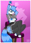  absurd_res anthro anus areola big_breasts big_butt blue_areola blue_body blue_hair blue_nipples blush border bottomwear breasts butt canid canine canis choker clothed clothing crop_top cute_expression danna_(danna_nsfw270) danna_nsfw270 female female/female fluffy fluffy_tail footwear genitals hair hi_res jewelry mammal necklace nipples no_panty pussy shirt simple_background skirt smile solo tail thick_thighs topwear under_boob underwear upshirt upskirt vaginal white_border wolf 