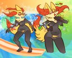  anthro areola beverage_can bracelet braixen breasts eyewear female freckles generation_6_pokemon genitals jewelry kaboozey nintendo nipple_piercing nipples nude piercing pokemon pokemon_(species) pubes pussy sea solo sunglasses surfing water 