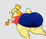  absurd_res all_fours animal_crossing anthro big_butt breasts butt canid canine canis clothed clothing digital_media_(artwork) domestic_dog female hi_res isabelle_(animal_crossing) looking_at_viewer mammal ni nintendo shih_tzu simple_background solo toy_dog vaprwavez yellow_body 