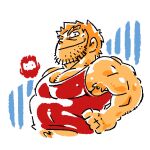  1boy alternate_muscle_size bara beard_stubble brown_hair character_request chest_hair chibi covered_nipples cropped_torso deformed doodle_inset from_side looking_at_viewer male_focus mature_male midriff_peek noda_gaku pectoral_cleavage pectorals red_tank_top scott_pilgrim_(series) short_hair sidepec smirk solo_focus sparse_arm_hair sparse_chest_hair stephen_stills tank_top thick_eyebrows thick_navel_hair 