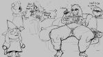  16:9 anthro big_breasts black_eyes bovid breasts caprine clothed clothing deltarune drugs english_text eyewear female floppy_ears furniture glasses goat headgear headwear hi_res humanoid jevil_(deltarune) male mammal marijuana monochrome plantyfern ralsei rouxls_kaard scarf simple_background sketch smoking_weed sofa text text_on_clothing toriel undertale_(series) widescreen 