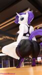  3d_(artwork) absurd_res anthro anthrofied big_butt butt clothed clothing digital_media_(artwork) equid equine female floppyhuman footwear friendship_is_magic hair hasbro hi_res horn looking_at_viewer looking_back looking_back_at_viewer mammal my_little_pony purple_hair rarity_(mlp) shoes solo unicorn white_body 