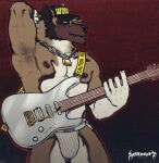 absurd_res acidwuff anthro armpit_hair body_hair bulge canid canine canis clothed clothing guitar hand_behind_head hat headgear headwear hi_res jockstrap jockstrap_only male mammal muscular muscular_male musical_instrument plucked_string_instrument solo string_instrument topless underwear underwear_only wolf 