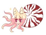  1girl animal animal_ear_fluff animal_ears animalization blonde_hair fox_ears full_body hair_between_eyes kemomimi-chan_(naga_u) long_hair looking_at_viewer naga_u nautilus_(animal) original purple_eyes simple_background solo sparkle v-shaped_eyebrows white_background 