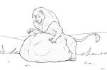  after_vore belly big_belly black_and_white felid feral feral_pred grass hand_on_stomach hi_res immobile lion looking_at_belly male male_pred mammal mane monochrome overweight overweight_feral pantherine plant simple_background smile thatgryphonguy vore 