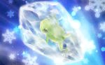  animal_focus blue_background frog frozen_frog ice no_humans object_focus official_art snowflakes tatsuki_maki third-party_source touhou touhou_cannonball 