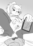  2020 5_fingers anthro blush bottomless bottomless_female canid canine canine_girlfriend_(marimo) canis censored censored_genitalia censored_pussy clothed clothing clothing_aside domestic_dog female fingers footwear holding_object holding_phone knee_highs knee_socks legwear mammal manmosu_marimo panties panties_aside phone serious shirt socks solo spread_legs spreading tail taking_selfie tiptoes topwear underwear underwear_aside 