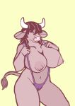 absurd_res anthro areola big_breasts bikini bovid bovine breasts camel_toe cattle clothing clothing_pull cute_expression exposed_breasts female hi_res mammal p999b pink_body pinup pose presenting sling_bikini solo solo_focus swimwear swimwear_pull thick_thighs undressing 