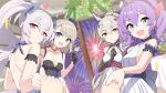  4girls absurdres aerial_fireworks alternate_costume arm_garter ayanami_(azur_lane) azur_lane backless_dress backless_outfit black_gloves blonde_hair breasts cocktail_dress cowboy_shot cross cross_earrings cross_hair_ornament cross_necklace cup dress dutch_angle earrings elbow_gloves fireworks gloves green_eyes grey_hair hair_ornament half_gloves headgear highres holding holding_cup indoors iron_cross javelin_(azur_lane) jewelry laffey_(azur_lane) long_hair looking_at_viewer medium_hair multiple_girls necklace open_mouth orange_eyes ponytail pov pov_hands purple_eyes purple_hair red_eyes sideboob sideless_outfit small_breasts sunebu_(snake_boo2) very_long_hair white_dress z23_(azur_lane) 