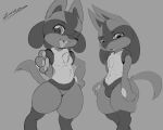  ambiguous_gender anthro duo duo_focus fan_character female generation_4_pokemon group hi_res lucario male nintendo pokemon pokemon_(species) pose size_difference smile smiling_at_viewer young zoruken 