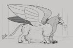  avian balls barely_visible_balls barely_visible_genitalia beak feral genitals gryphon looking_at_viewer male mythological_avian mythology obese overweight overweight_feral sketch solo thatgryphonguy wings 