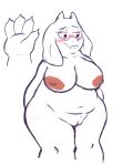  anthro areola belly big_areola big_breasts big_nipples blush boss_monster bovid breasts caprine eyewear fangs female floppy_ears fur genitals glasses hi_res horn mammal navel nipples nude pussy red_eyes sexylinguini simple_background slightly_chubby solo stretch_marks teeth toriel undertale undertale_(series) white_body white_fur 