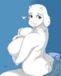  animal_ears body_fur breasts furry furry_female goat_ears goat_girl goat_horns heart highres horns large_breasts mature_female nude on_bed pixel_art plump solo tail thejduck toriel undertale 