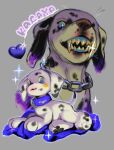  ambiguous_gender blue_eyes canid canine canis chain chain_leash collar dalmatian dayohiko domestic_dog feral hi_res leash mammal sharp_teeth solo teeth 