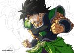  1boy angry armor artist_name biceps black_hair bracer breastplate broly_(dragon_ball_super) cape clenched_hands clenched_teeth collar collarbone commentary_request dragon_ball dragon_ball_super dragon_ball_super_broly fur_cape green_cape hands_up highres horang4628 korean_commentary long_hair male_focus muscular muscular_male pants profile purple_pants saiyan_armor scar scar_on_arm scar_on_cheek scar_on_face shoulder_armor simple_background solo teeth twitter_username v-shaped_eyebrows veins waist_cape white_background yellow_eyes zoom_layer 