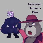  1:1 2023 anthro bear broly_culo brown_body butt duo eyewear glasses hi_res mammal meme padre_(unicorn_wars) purple_body sargento_caricias spanish_text text unicorn_wars yagamikuro67 