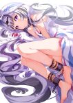  1girl :o absurdres bare_legs bare_shoulders black_choker black_hair breasts choker dress feather_hair_ornament feathers fire_emblem fire_emblem_engage grey_hair hair_ornament highres long_hair looking_at_viewer multicolored_hair open_mouth parted_lips petite purple_eyes risumi_(taka-fallcherryblossom) small_breasts solo two-tone_hair very_long_hair veyle_(fire_emblem) wavy_hair 