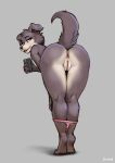  2023 5_fingers anthro anus beastars butt canid canine canis clothing digital_media_(artwork) eyebrows female fingers foxovh fur genitals hi_res holding_object juno_(beastars) mammal panties pussy rear_view simple_background solo tongue underwear wolf 