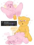  2023 anal anthro balls bear belly coco_(unicorn_wars) duo english_text erection eyes_closed genitals gordi_(unicorn_wars) hi_res male male/male mammal meruch4n moobs nipples penis pink_body purple_eyes sex slightly_chubby spanish_text text unicorn_wars 