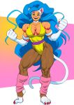  abs animal_humanoid big_breasts big_muscles blue_hair breasts capcom cat_humanoid cleavage clothed clothing darkstalkers felicia_(darkstalkers) felid felid_humanoid feline feline_humanoid female hair humanoid leotard long_hair mammal mammal_humanoid muscular muscular_female pokkuti simple_background solo thick_thighs tight_clothing 