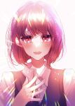 1girl arima_kana crying crying_with_eyes_open highres light_smile no_headwear open_mouth oshi_no_ko pinapo_25 red_eyes red_hair shirt short_hair smile tears white_shirt 