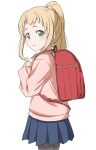  absurdres backpack bag black_pantyhose blonde_hair crust_gm0 green_eyes highres inose_mai koisuru_asteroid long_hair looking_at_viewer pantyhose school_uniform simple_background sweater white_background 