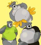  2023 absurd_res anthro baloo bear black_nose clothing grey_body hi_res kemono m2vcjtad5hsdvla male mammal moobs nipples overweight overweight_male shirt simple_background solo the_jungle_book topwear 
