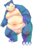  2023 anthro balls belly big_belly blue_body blush cute_fangs eyes_closed generation_1_pokemon genitals hi_res kemono male moobs navel nintendo nipples overweight overweight_male penis pokemon pokemon_(species) raozone simple_background small_penis snorlax solo white_background 