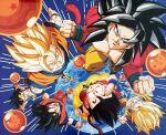  1boy biceps black_eyes black_hair blonde_hair blue_eyes blue_sash body_fur closed_mouth dougi dragon_ball dragon_ball_(classic) dragon_ball_(object) dragon_ball_gt dragon_ball_z earth_(planet) flying_nimbus long_hair looking_at_viewer male_focus monkey_boy monkey_tail multiple_boys muscular muscular_male no_nipples official_art open_mouth pants pectorals planet red_fur saiyan sash short_hair smile smirk son_goku spacecraft spiked_hair super_saiyan super_saiyan_1 super_saiyan_2 super_saiyan_3 super_saiyan_4 tail wristband 