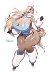  5_fingers anthro big_breasts biped blush blush_lines breasts canid canine canis claws clothed clothing domestic_dog eyebrows eyelashes female fingers hair hi_res huge_breasts hunting_dog mammal plna saluki sighthound solo tail text thick_thighs url 