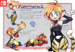  1girl ? amiami animal_ears ass blood breath_of_fire breath_of_fire_ii bustier cat_ears cat_girl cat_tail closed_mouth facial_mark fingerless_gloves gloves highres looking_at_viewer monster open_mouth orange_hair pointy_ears rinpoo_chuan short_hair smile tail 