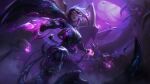  1girl absurdres bodysuit detached_wings facial_mark highres kai&#039;sa league_of_legends monster purple_background purple_eyes purple_lips wings 