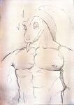  &lt;3 abs absurd_res anthro barazoku forked_tongue hi_res kogito lidded_eyes lizard male muscular muscular_male nipples pecs reptile scalie snout solo tail tongue tongue_out traditional_media_(artwork) 
