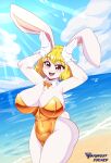  absurd_res anime_eyes anime_style anthro big_breasts blonde_hair breasts bunny_costume byghosteduard carrot_(one_piece) clothed clothing costume cute_expression female gloves hair handwear happy hi_res lagomorph leporid mammal minkmen_(one_piece) one_piece orange_eyes rabbit sky smile smiling_at_viewer solo tail white_body 