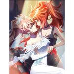  2girls amou_kanade artist_request bad_source black_choker blue_eyes breasts choker cleavage dancing dress flower hair_flower hair_ornament holding_hands jewelry large_breasts long_hair looking_at_another maria_cadenzavna_eve multiple_girls necklace official_art orange_eyes pink_hair ponytail red_hair rose senki_zesshou_symphogear senki_zesshou_symphogear_xd_unlimited stage_lights white_choker yuri 