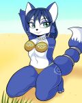  absurd_res anthro beach bedroom_eyes bikini blackmore breasts canid canine clothing cloud countershading ears_up feet female fox hair hi_res inside krystal looking_back looking_pleasured mammal narrowed_eyes navel nintendo seaside seductive sky solo star_fox swimwear tail tribal 