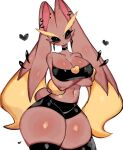  anthro big_breasts black_sclera breasts brown_body brown_fur clothed clothing ear_piercing eyeshadow female fur generation_4_pokemon hi_res lagomorph leather leporid lopunny makeup mammal nintendo piercing pokemon pokemon_(species) red_eyes solo thick_thighs usa37107692 
