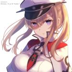  1girl anchor artist_name blonde_hair capelet cross dated graf_zeppelin_(kancolle) hair_between_eyes haruka_faraway716 hat highres iron_cross kantai_collection looking_at_viewer military military_hat military_uniform one-hour_drawing_challenge peaked_cap sidelocks simple_background solo twintails twitter_username uniform upper_body white_background 