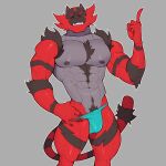  2023 5_fingers abs anthro biceps biped body_hair bulge chest_hair claws clothed clothing digital_drawing_(artwork) digital_media_(artwork) finger_claws fingers fur generation_7_pokemon hi_res incineroar jockstrap jockstrap_only looking_at_viewer male muto2000_(artist) navel nintendo pecs pokemon pokemon_(species) simple_background solo standing tail teeth topless underwear underwear_only 