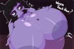  anthro arachnid areola arthropod bedroom_eyes big_breasts black_hair black_sclera breasts dialogue female gardegu hair hi_res huge_breasts hyper hyper_breasts inverted_nipples laugh looking_at_viewer muffet multi_arm multi_limb narrowed_eyes nipples purple_body seductive smile solo spider text undertale undertale_(series) white_eyes 