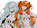  2girls absurdres ayanami_rei blue_eyes blue_hair bodysuit breasts closed_mouth evangelion:_3.0+1.0_thrice_upon_a_time highres multiple_girls neon_genesis_evangelion orange_hair pilot_suit plugsuit rebuild_of_evangelion red_eyes rikachi_0506 souryuu_asuka_langley white_bodysuit 