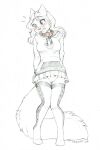  2018 absolute_territory anthro biped black_and_white blush bodily_fluids bottomwear breasts clothed clothing collar digitigrade domestic_cat embarrassed eyebrows felid feline felis female front_view genitals hair hi_res hoodie key legwear long_hair looking_down malachyte mammal miniskirt monochrome no_underwear open_mouth partially_clothed pussy simple_background sketch skirt skull_symbol solo standing sweat sweatdrop teeth thigh_highs topwear white_background 