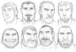  6+boys abs bara cropped_shoulders expressions facial_hair goatee greyscale growlygruntz how_to large_pectorals male_focus monochrome multiple_boys muscular muscular_male mustache nipples old old_man pectorals short_hair sideburns sketch stomach thick_eyebrows 