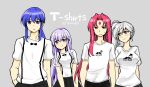  blue_eyes blue_hair breasts brother_and_sister circlet facial_mark fire_emblem fire_emblem:_genealogy_of_the_holy_war forehead_mark grey_hair hands_in_pockets ishtar_(fire_emblem) julia_(fire_emblem) julius_(fire_emblem) long_hair looking_at_another multiple_boys multiple_girls open_mouth ponytail purple_eyes purple_hair red_hair seliph_(fire_emblem) shirt siblings simple_background smile white_shirt yukia_(firstaid0) 