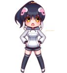  1girl african_penguin_(kemono_friends) black_hair full_body hikarikmy hood hoodie kemono_friends kemono_friends_v_project kneehighs long_hair looking_at_viewer multicolored_hair open_mouth penguin_girl pink_hair ponytail shorts simple_background socks solo virtual_youtuber white_hair yellow_eyes 