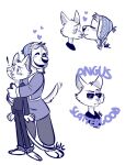  &lt;3 2016 angry angus_scattergood anthro blush bodi_(rock_dog) canid canine canis clothed clothing cute_expression domestic_cat domestic_dog duo embrace exclamation_point eyes_closed eyewear face_lick felid feline felis hug hugging_from_behind licking licking_lips love male male/male mammal mountain_dog rock_dog shorter_male sketch smile sunglasses surprised_expression tail tail_motion tailwag taller_male tongue tongue_out waackery 